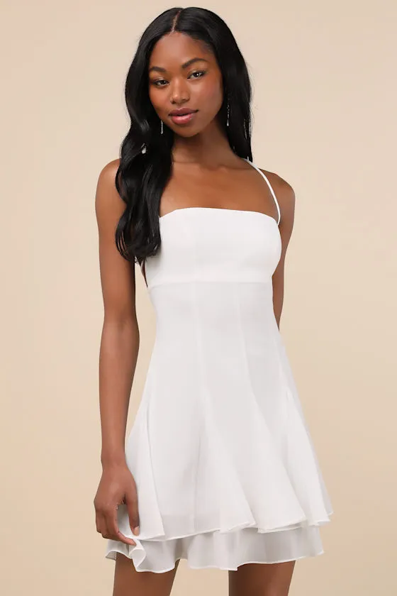 Perfected Sweetness White Pleated Tiered Mini Dress sold by Lulus