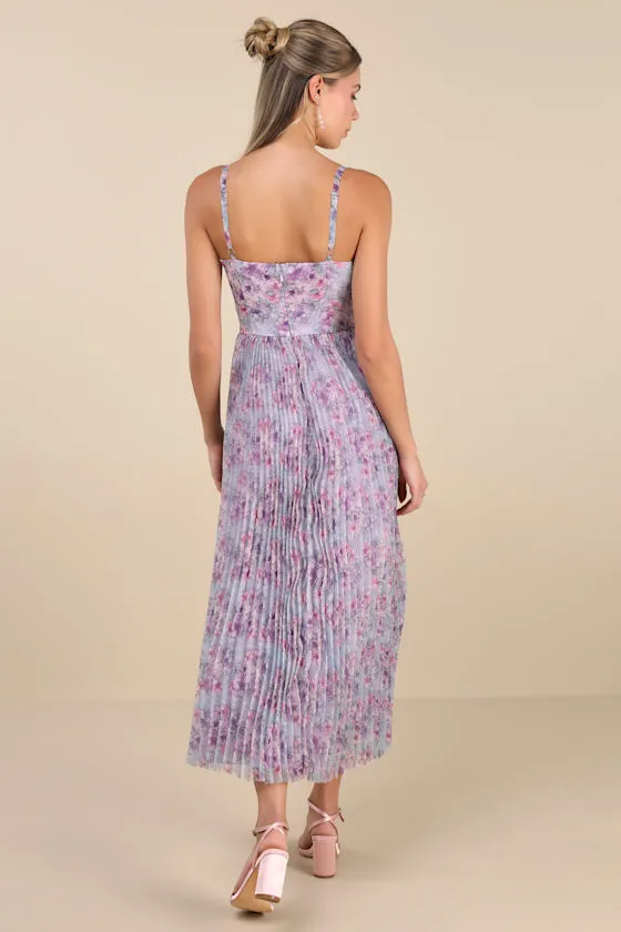 Alluring Invite Purple Multi Floral Pleated Bustier Midi Dress sold by Lulus product image thumbnail 3
