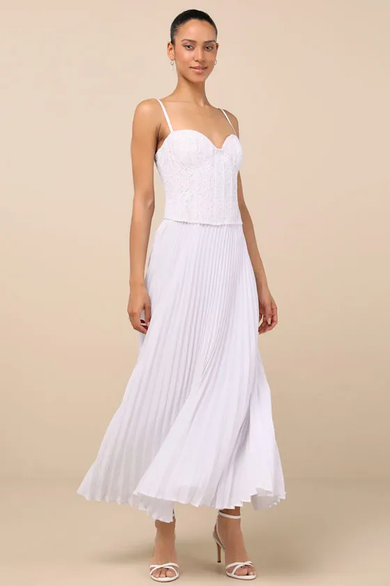 Corleone White Lace Bustier Midi Dress sold by Lulus