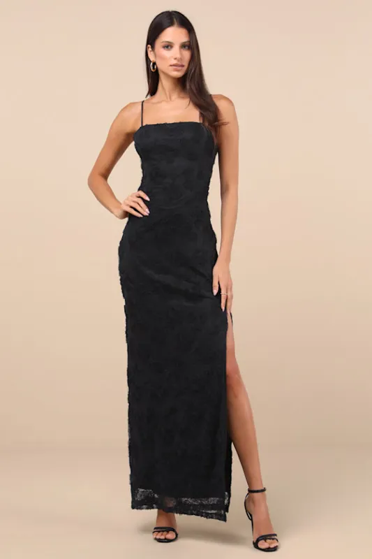 Joni Black 3D Applique Lace Maxi Dress sold by Lulus