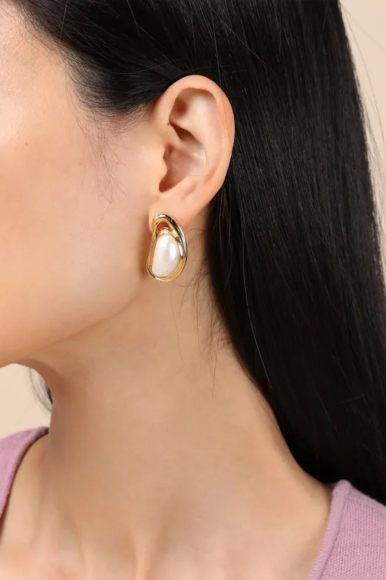 Valia Gold Pearl Stud Earrings sold by Lulus