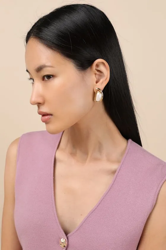 Valia Gold Pearl Stud Earrings sold by Lulus product image thumbnail 2