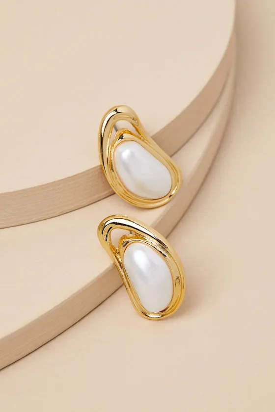 Valia Gold Pearl Stud Earrings sold by Lulus product image thumbnail 4