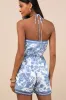 Moya Blue and White Floral Halter Romper sold by Lulus