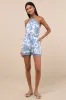 Moya Blue and White Floral Halter Romper sold by Lulus