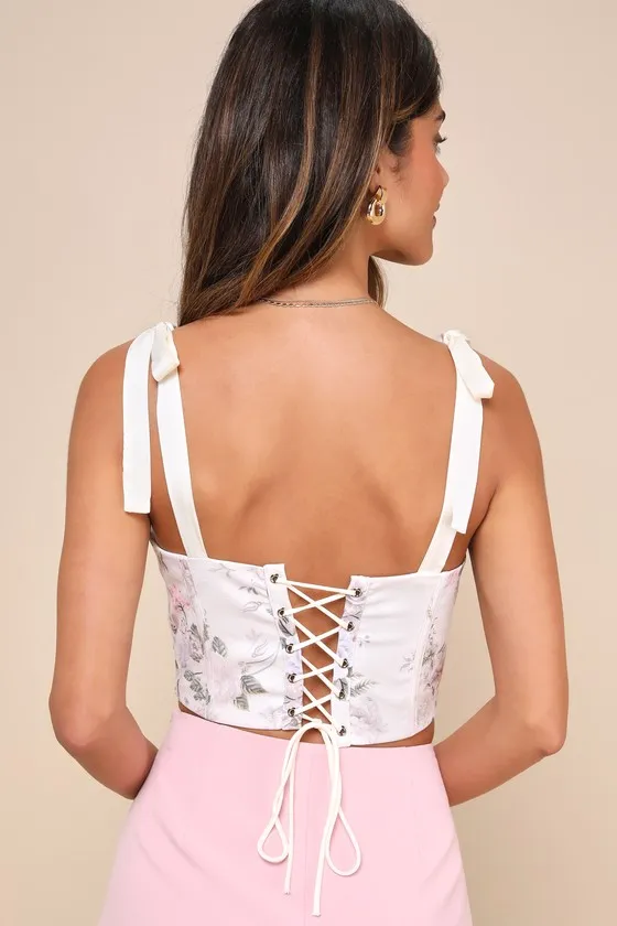 Attractive Darling Cream Floral Tie-Strap Lace-Up Bustier Top sold by Lulus product image thumbnail 3