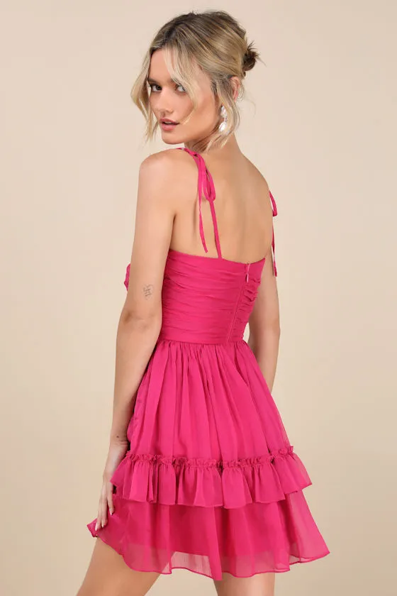 Angelic Approach Hot Pink Chiffon Ruffled Tie-Strap Mini Dress sold by Lulus product image thumbnail 2
