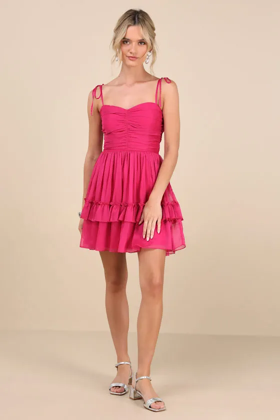 Angelic Approach Hot Pink Chiffon Ruffled Tie-Strap Mini Dress sold by Lulus product image thumbnail 3
