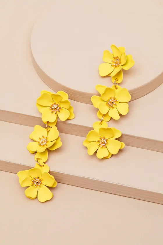 Nalla Yellow Flower Drop Earrings sold by Lulus