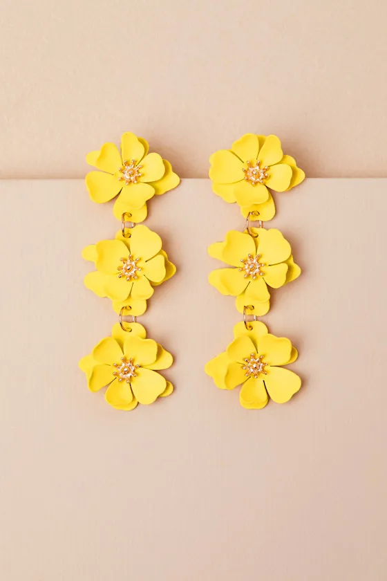 Nalla Yellow Flower Drop Earrings sold by Lulus product image thumbnail 2