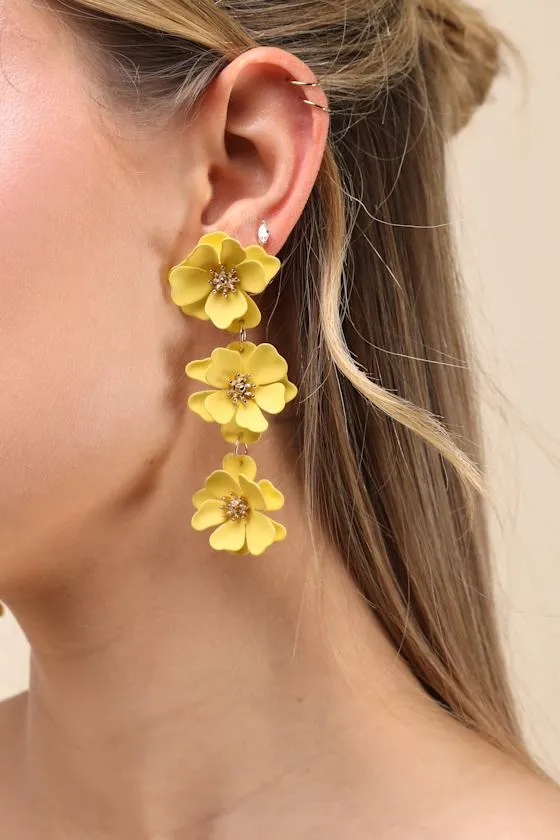 Nalla Yellow Flower Drop Earrings sold by Lulus product image thumbnail 3