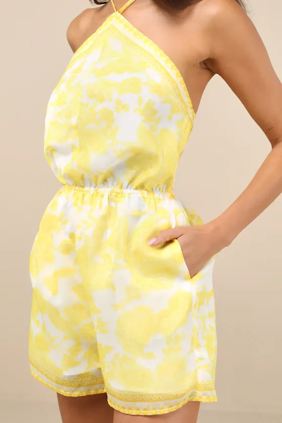 Moya Yellow and White Floral Halter Romper sold by Lulus product image thumbnail 4