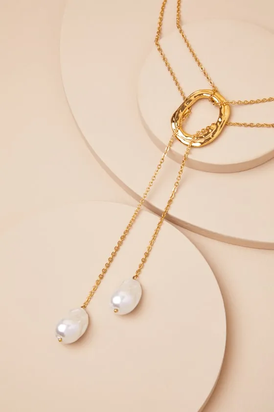 Solar Gold Pearl Statement Necklace sold by Lulus product image thumbnail 4