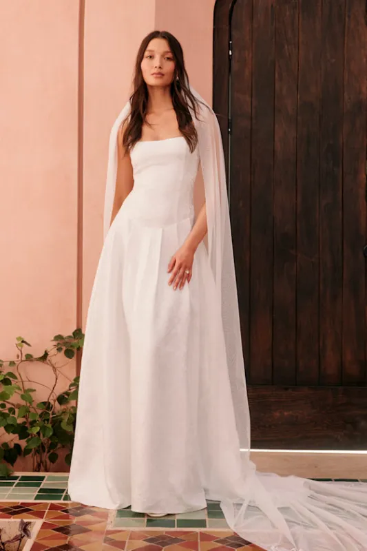 Arabella White Jacquard Basque Waist Maxi Dress sold by Lulus