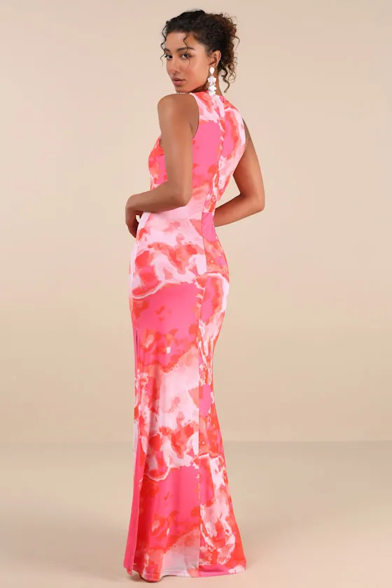 Telestia Hot Pink Abstract Mesh Mermaid Maxi Dress sold by Lulus product image thumbnail 2