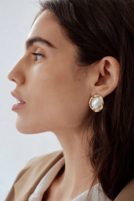 Illena Gold Pearl Earrings sold by Lulus