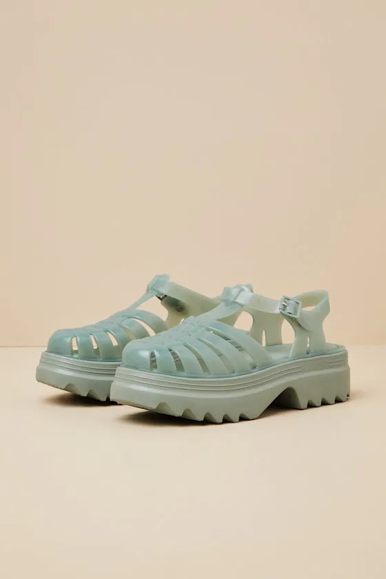 Possession Platform II Green Jelly Strappy Buckle Sandals sold by Lulus