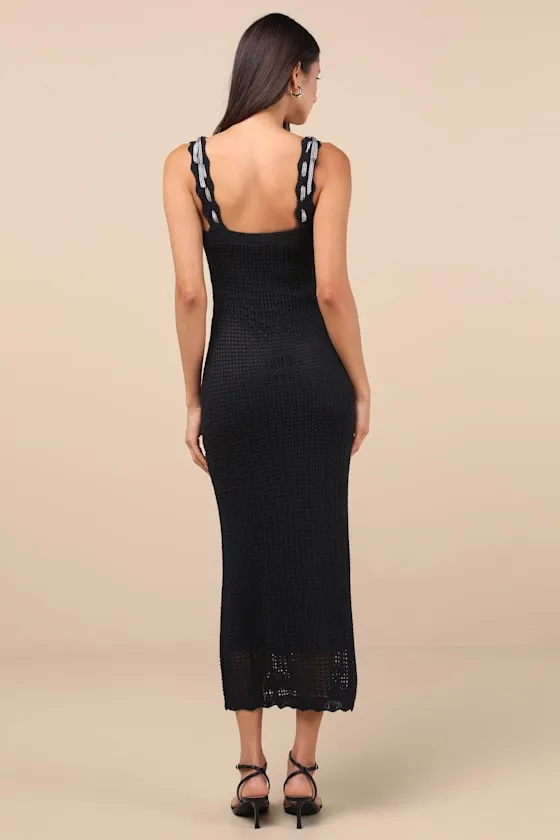 Agostina Black Knit Gingham Bow Midi Dress sold by Lulus product image thumbnail 3