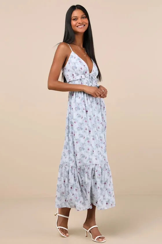 Sandi Light Blue Floral Tie-Front Midi Dress sold by Lulus product image thumbnail 3