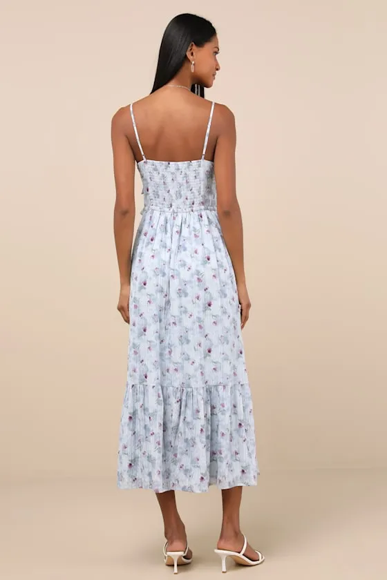 Sandi Light Blue Floral Tie-Front Midi Dress sold by Lulus product image thumbnail 4