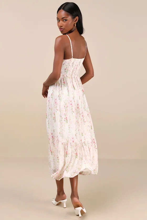 Sandi Ivory Multi Floral Tie-Front Midi Dress sold by Lulus product image thumbnail 3