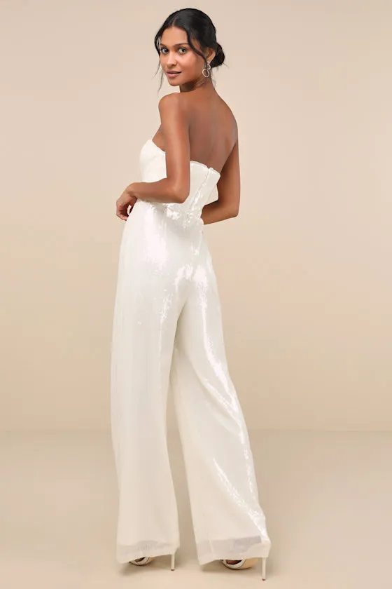 Cherelle Cream Sequin Strapless Jumpsuit sold by Lulus product image thumbnail 2