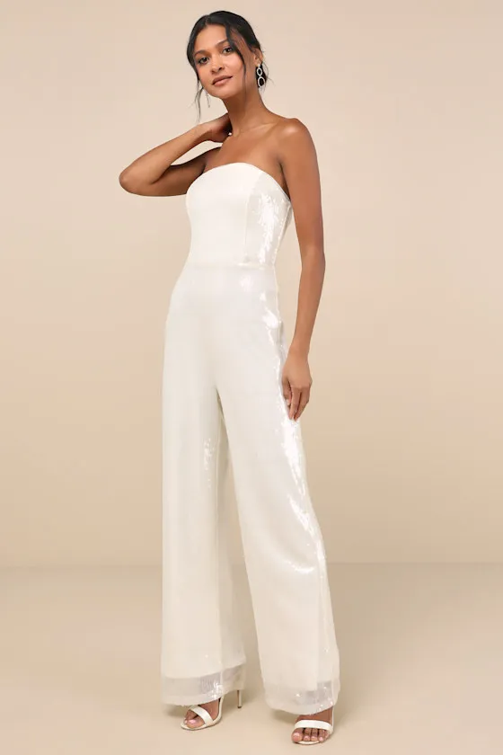 Cherelle Cream Sequin Strapless Jumpsuit sold by Lulus product image thumbnail 3
