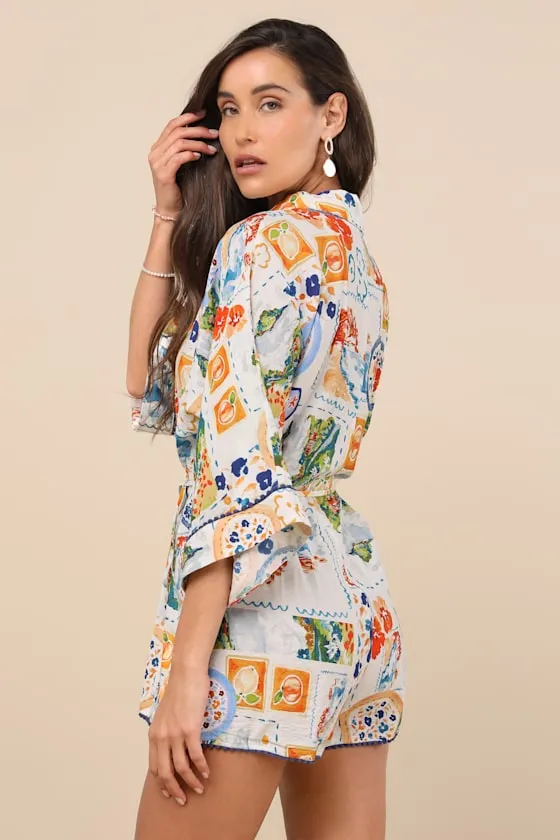 Azzurra Ivory Multi Print Three-Quarter Sleeve Romper sold by Lulus product image thumbnail 3