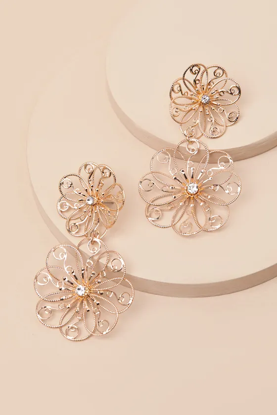 Jenise Gold Wire Flower Drop Earrings sold by Lulus product image thumbnail 2