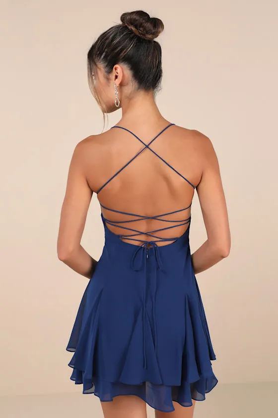Perfected Sweetness Dark Blue Pleated Tiered Mini Dress sold by Lulus product image thumbnail 2