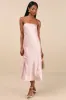 Effortless Bliss Blush Pink Satin Strapless Cowl Back Midi Dress sold by Lulus