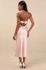Effortless Bliss Blush Pink Satin Strapless Cowl Back Midi Dress sold by Lulus