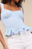 Cowen Light Blue Ribbed Knit Peplum Top sold by Lulus