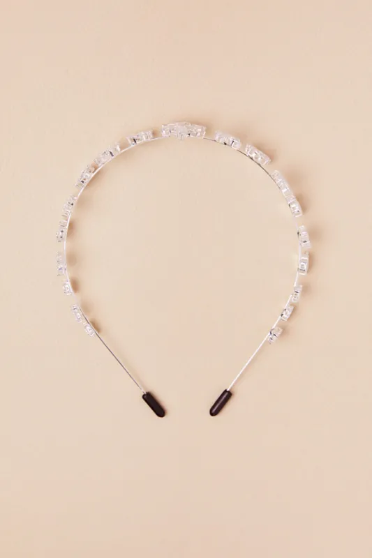 Vilma Silver Rhinestone Floral Headband sold by Lulus