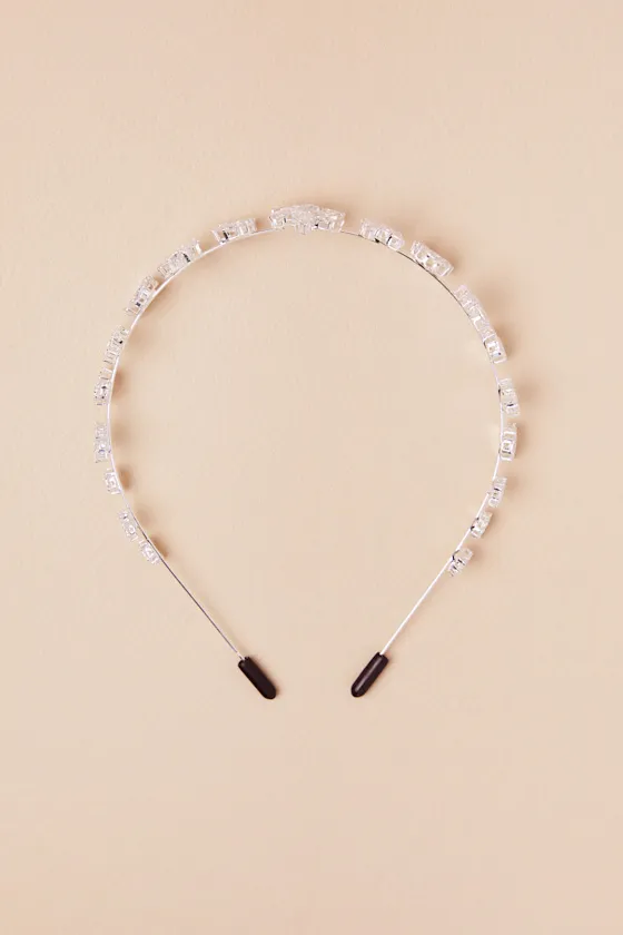 Vilma Silver Rhinestone Floral Headband sold by Lulus