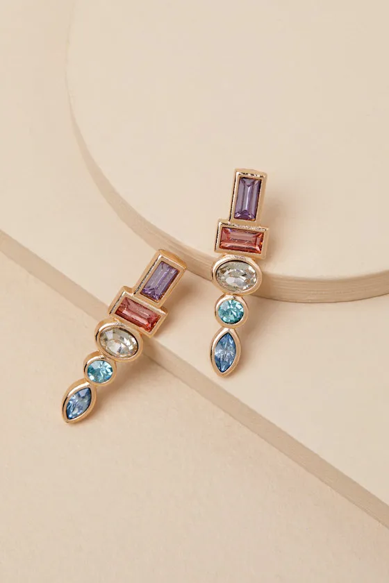 Loulette Gold Multi Rhinestone Drop Earrings sold by Lulus product image thumbnail 2