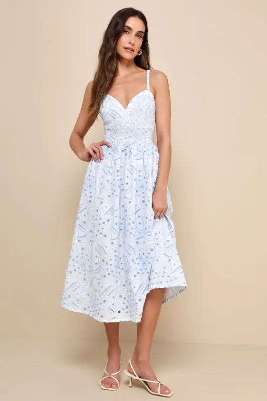 Sunny Poise White Cotton Eyelet Embroidered Midi Dress sold by Lulus