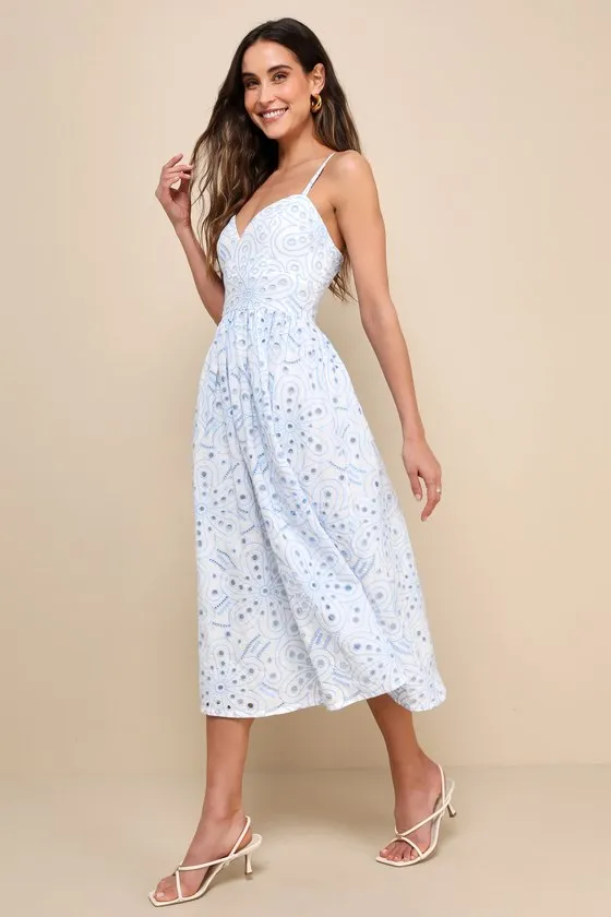 Sunny Poise White Cotton Eyelet Embroidered Midi Dress sold by Lulus product image thumbnail 2