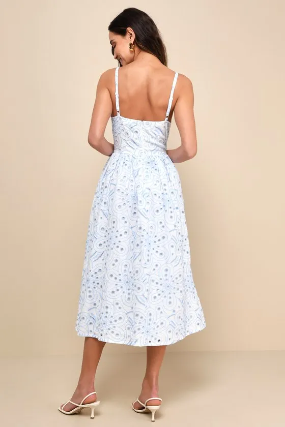 Sunny Poise White Cotton Eyelet Embroidered Midi Dress sold by Lulus product image thumbnail 3