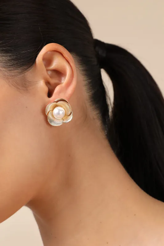 Toria Gold Pearl Flower Earrings sold by Lulus