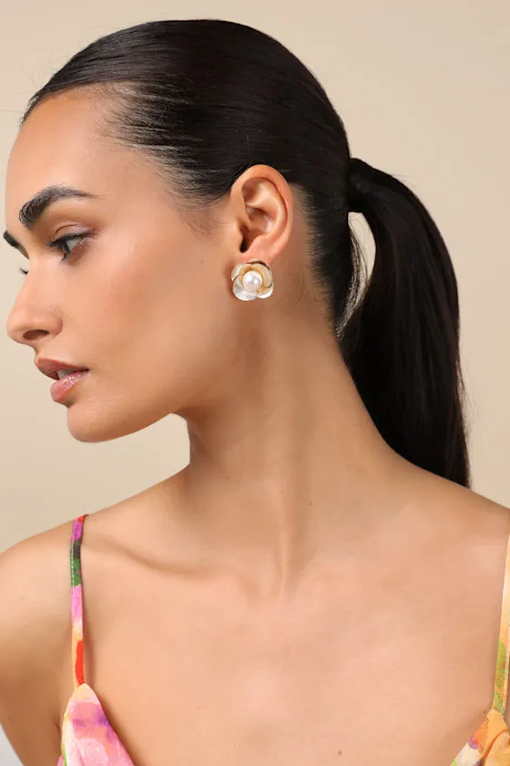 Toria Gold Pearl Flower Earrings sold by Lulus product image thumbnail 3