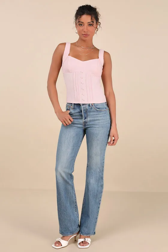 Calanthe Light Pink Pointelle Knit Button-Front Tank Top sold by Lulus product image thumbnail 3