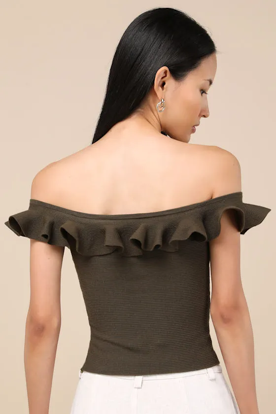 Eilonwy Olive Ribbed Knit Ruffled Top sold by Lulus product image thumbnail 2