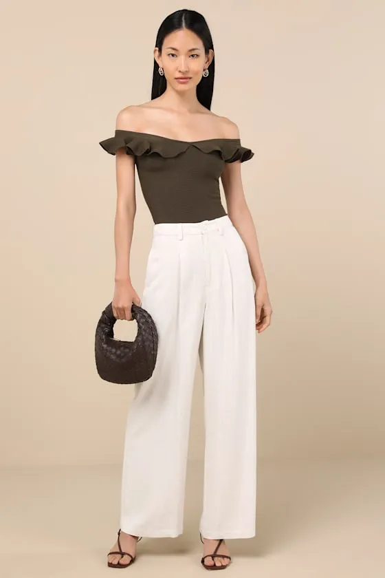 Eilonwy Olive Ribbed Knit Ruffled Top sold by Lulus product image thumbnail 3