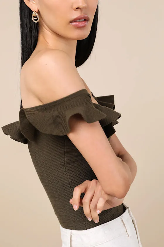 Eilonwy Olive Ribbed Knit Ruffled Top sold by Lulus product image thumbnail 4