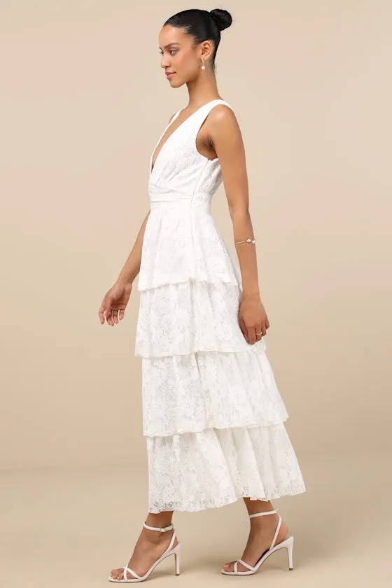 Ezzie White Lace Tiered Midi Dress sold by Lulus product image thumbnail 2