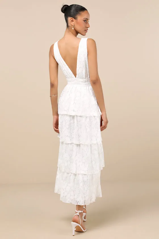 Ezzie White Lace Tiered Midi Dress sold by Lulus product image thumbnail 3