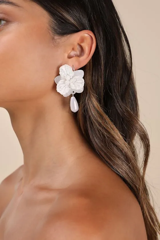 Elaborate Addition White Pearl Flower Statement Earrings sold by Lulus product image thumbnail 2