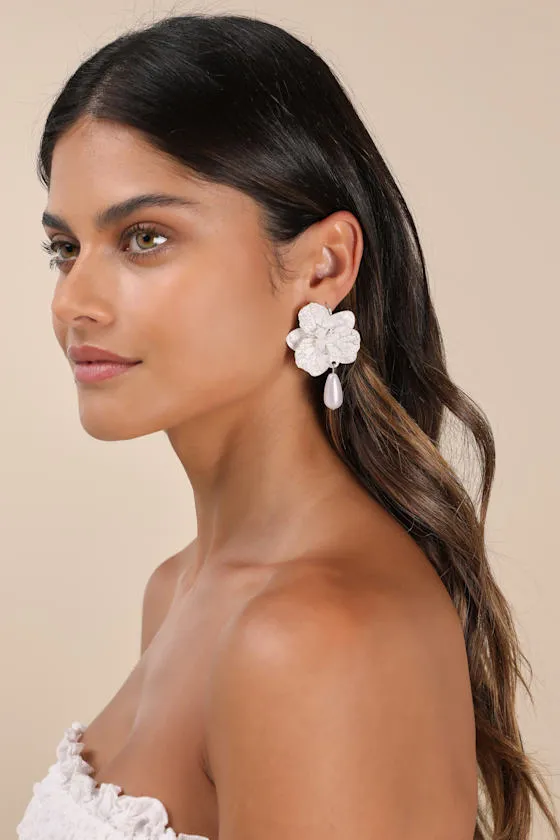 Elaborate Addition White Pearl Flower Statement Earrings sold by Lulus product image thumbnail 4