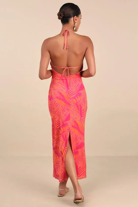 Camadi Hot Pink Animal Print Mesh Backless Midi Dress sold by Lulus product image thumbnail 3